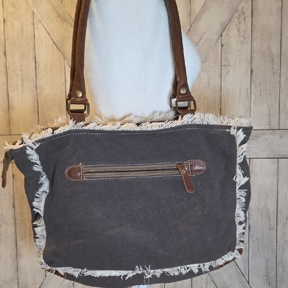 Myra Bag Elegant Gray and Brown Tote - Picture 8 of 16